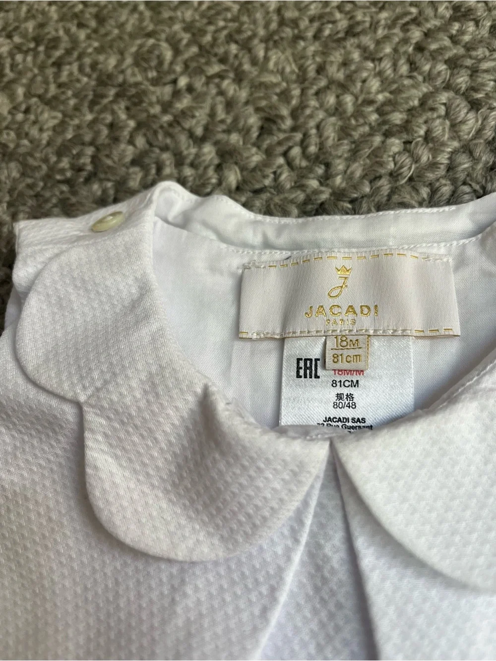 JACADI White Baby Girl Scalloped Collar Top & Shorts Set